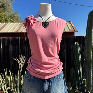 Pink Sleeveless Top w/ rosette detail